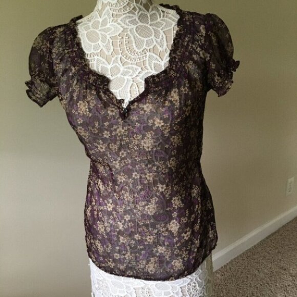 Converse Floral Purple Brown tee Top blouse - Picture 1 of 6